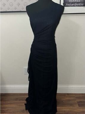 Elegant Navy Blue Women’s Draped Evening Dress